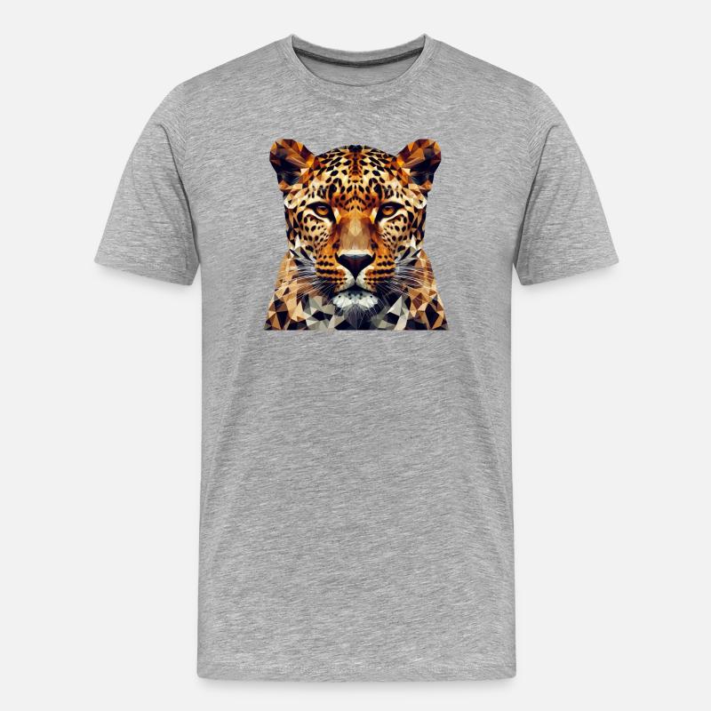Leopard im Polygon-Stil - Männer Premium Bio T-Shirt - Grau meliert