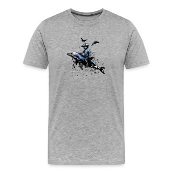 Be Wild Delfin Reiter Illustration - Männer Premium Bio T-Shirt - Grau meliert - Vorne - Damien (186cm)