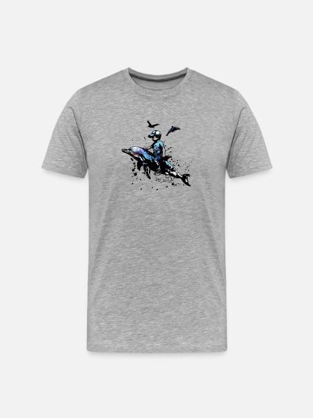 Be Wild Delfin Reiter Illustration - Männer Premium Bio T-Shirt - Grau meliert