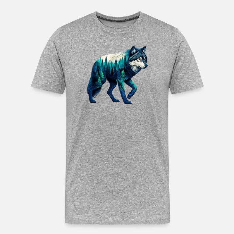 Wolf - Männer Premium Bio T-Shirt - Grau meliert