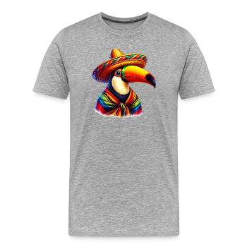 Mexikanischer Tukan mit Poncho und Sombrero Mexiko - Männer Premium Bio T-Shirt - Grau meliert - Vorne - Damien (186cm)