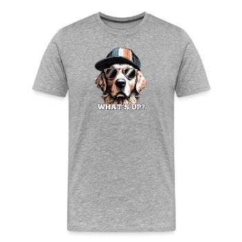 Was geht ab? Cooler Golden Retriever Geschenk - Männer Premium Bio T-Shirt - Grau meliert - Vorne - Damien (186cm)