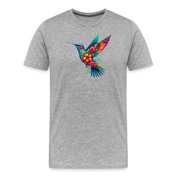 Colibri décoré de fleurs - T-shirt bio Premium Homme - gris chiné - Devant - Damien (186cm)