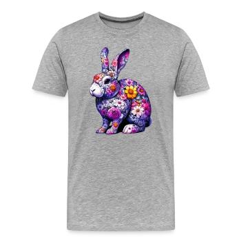 Lapin décoré de fleurs - T-shirt bio Premium Homme - gris chiné - Devant - Damien (186cm)