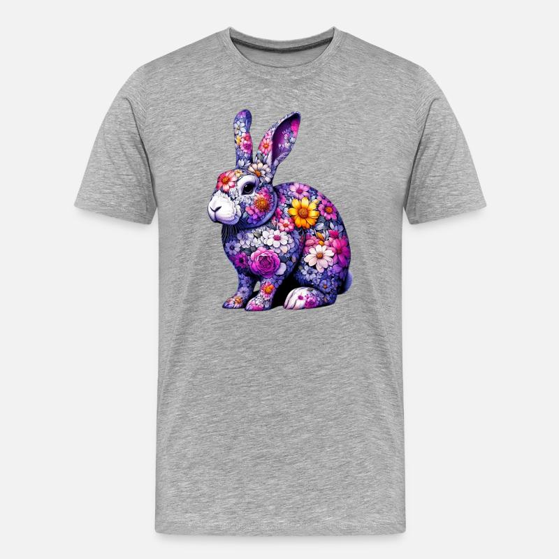 Hase mit Blumen geschmückt - Männer Premium Bio T-Shirt - Grau meliert
