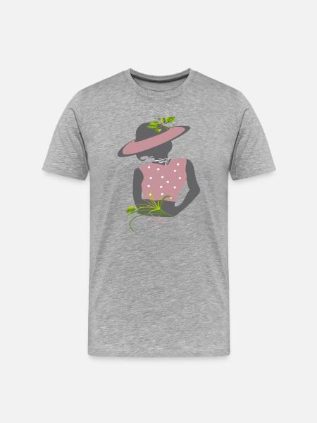 Girl mit Hut  - Männer Premium Bio T-Shirt - Grau meliert