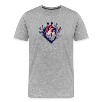 Herz aus Blättern und Ranken - Männer Premium Bio T-Shirt - Grau meliert - Vorne - Damien (186cm)
