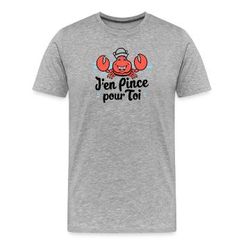 T Shirt Homard humour " j'en pince pour toi " mer - T-shirt bio Premium Homme - gris chiné - Devant - Damien (186cm)