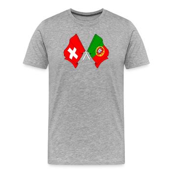 Flagge der Schweiz und Flagge Portugal - Männer Premium Bio T-Shirt - Grau meliert - Vorne - Damien (186cm)