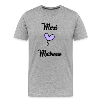 MERCI. MAÎTRESSE. MERCI MAÎTRESSE - T-shirt bio Premium Homme - gris chiné - Devant - Damien (186cm)
