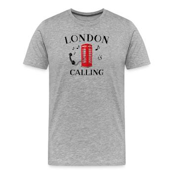 London is calling, England, red phone booth - Men's Premium Organic T-Shirt - heather grey - Front - Damien (186cm)
