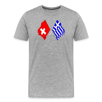Flagge der Schweiz und Flagge Griechenland - Männer Premium Bio T-Shirt - Grau meliert - Vorne - Damien (186cm)