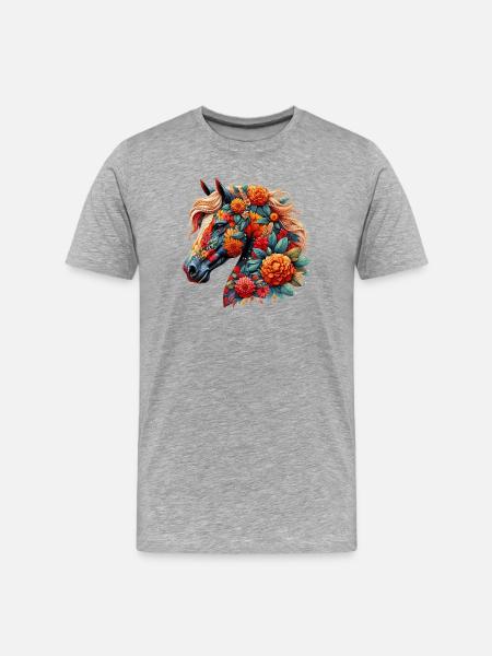 Pferd mit Blumen geschmückt - Männer Premium Bio T-Shirt - Grau meliert