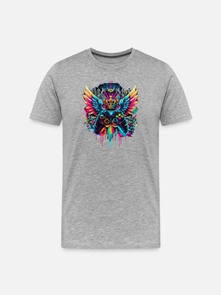 Gaming King Controller Wings Graffiti - Men's Premium Organic T-Shirt - heather grey