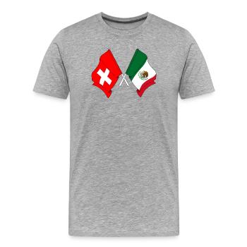 Flagge der Schweiz und Flagge Mexiko - Männer Premium Bio T-Shirt - Grau meliert - Vorne - Damien (186cm)