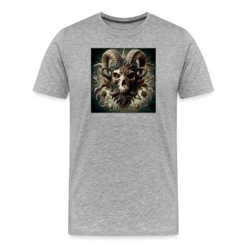 Male Goat Skull 3D - Men's Premium Organic T-Shirt - heather grey - Front - Damien (186cm)