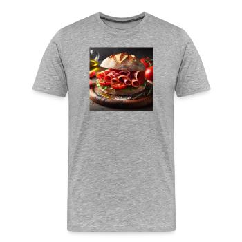 Sandwich au jambon serrano et à la tomate - T-shirt bio Premium Homme - gris chiné - Devant - Damien (186cm)