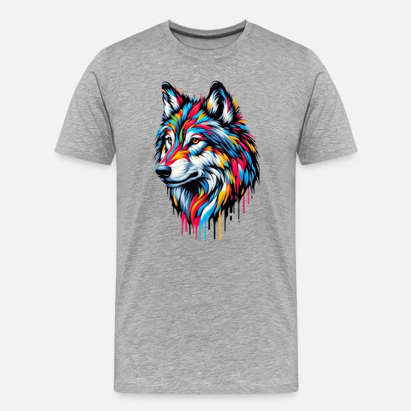 Wolf - Männer Premium Bio T-Shirt - Grau meliert