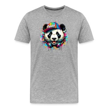 Panda DJ Deejay with headphones listens to music - Men's Premium Organic T-Shirt - heather grey - Front - Damien (186cm)