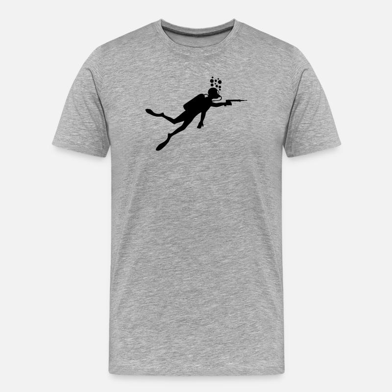 Taucher mit Harpune - Männer Premium Bio T-Shirt - Grau meliert