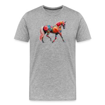 Pferd mit Blumen geschmückt - Männer Premium Bio T-Shirt - Grau meliert - Vorne - Damien (186cm)