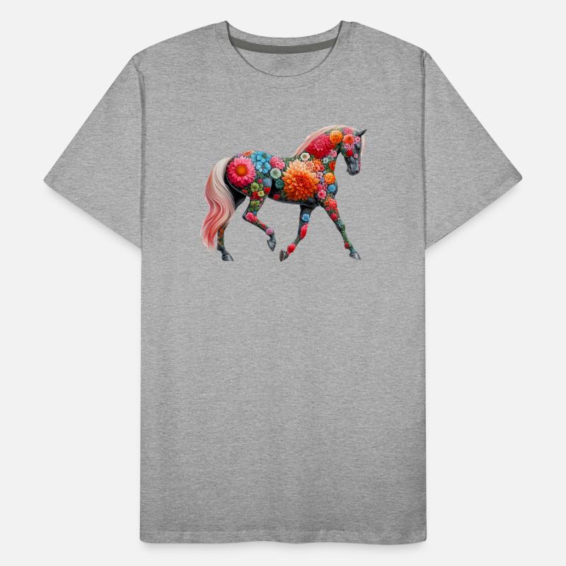 Cheval décoré de fleurs T-shirt bio Premium Homme