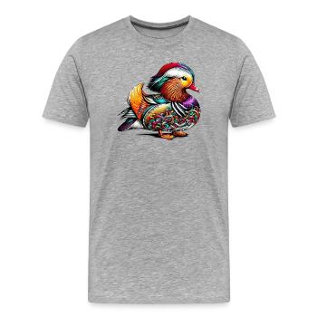 Canard mandarin - T-shirt bio Premium Homme - gris chiné - Devant - Damien (186cm)