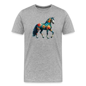 Cheval décoré de fleurs - T-shirt bio Premium Homme - gris chiné - Devant - Damien (186cm)
