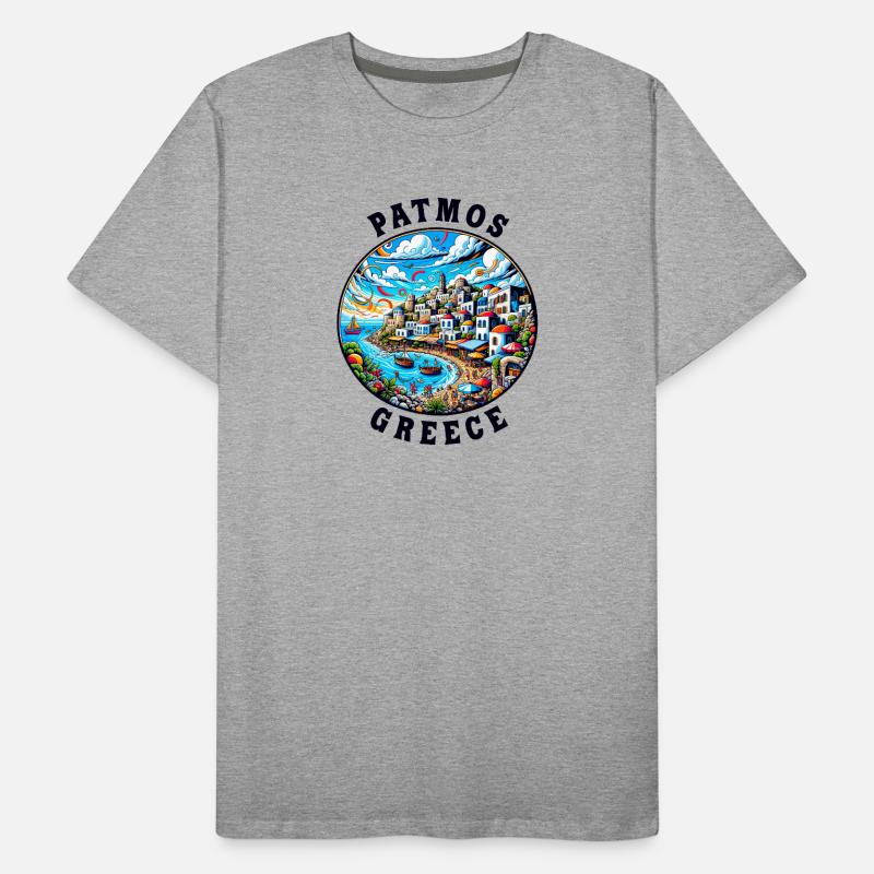 Vacances à Patmos, Grèce, baie de la mer Égée T-shirt bio Premium Homme