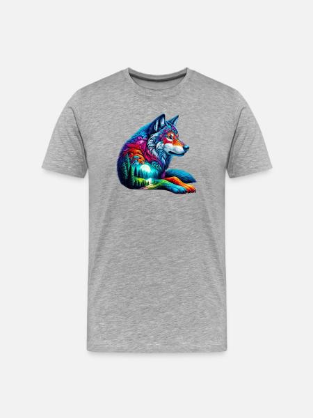 Wolf - Männer Premium Bio T-Shirt - Grau meliert