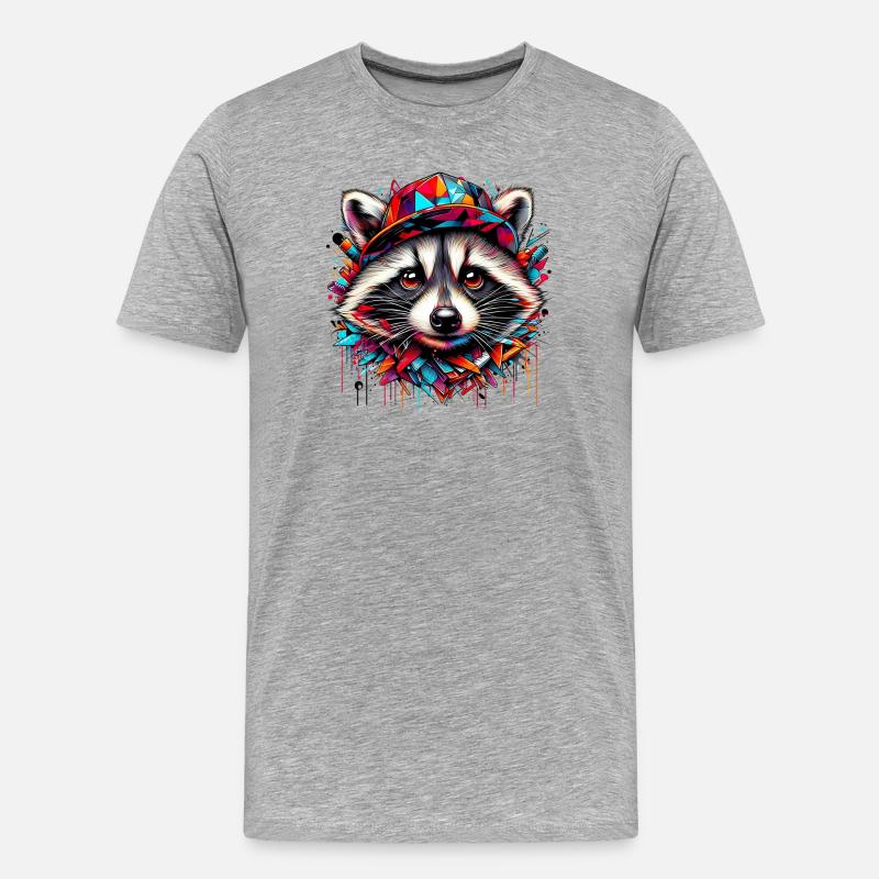 Waschbär mit Hutmütze Rap-Hut - Männer Premium Bio T-Shirt - Grau meliert