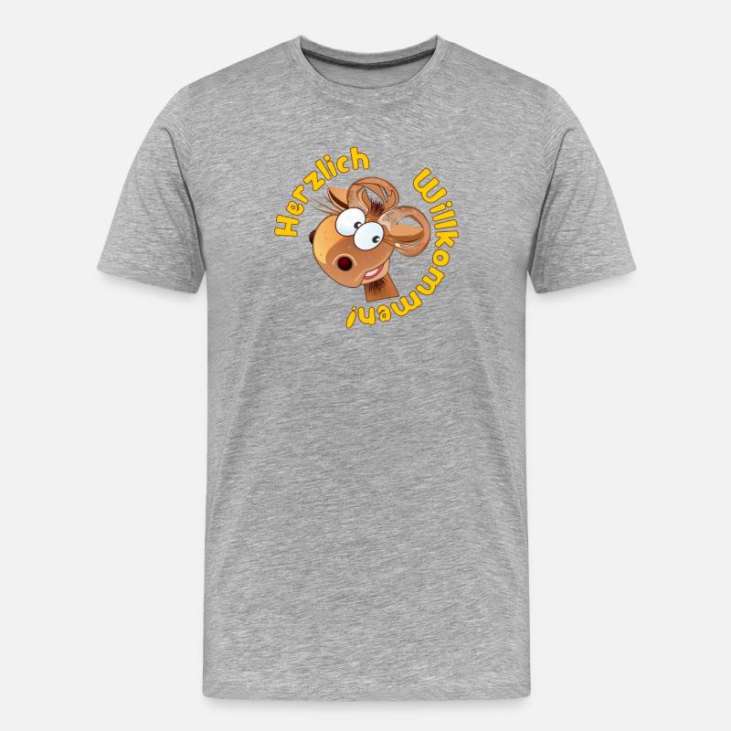 Herzlich Willkommen - Widder Schafe - Männer Premium Bio T-Shirt - Grau meliert