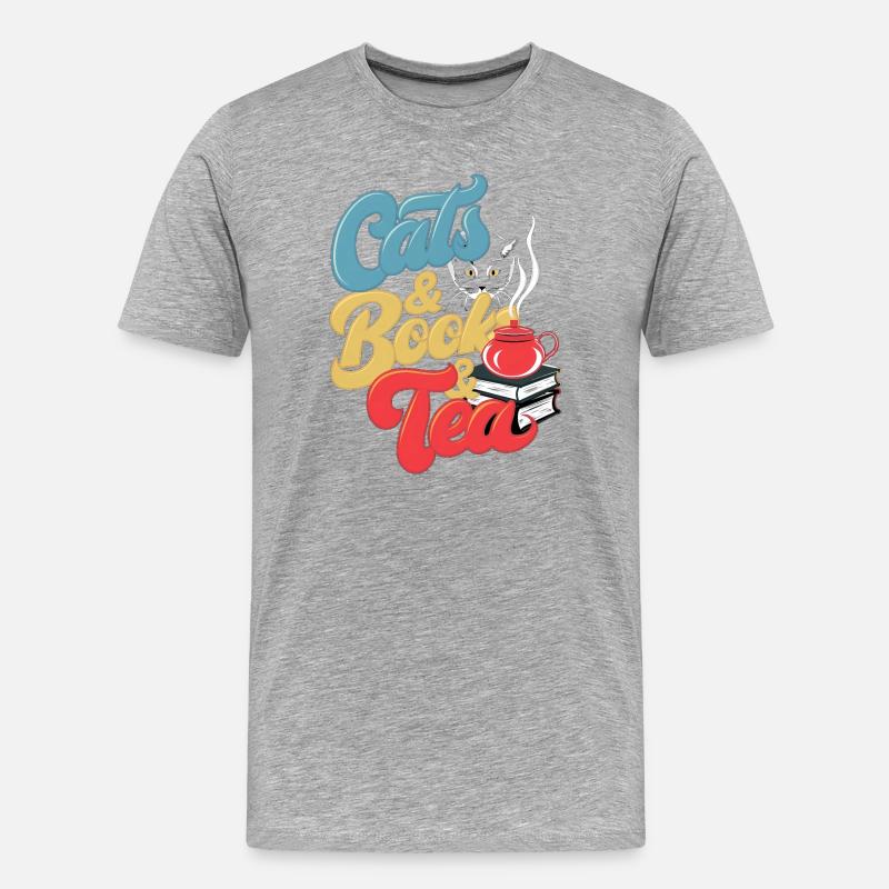Katzen und Tee Druck - Männer Premium Bio T-Shirt - Grau meliert