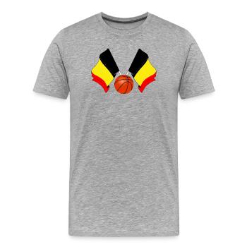 Deux drapeaux belges croisés Basketball Belgium - T-shirt bio Premium Homme - gris chiné - Devant - Damien (186cm)