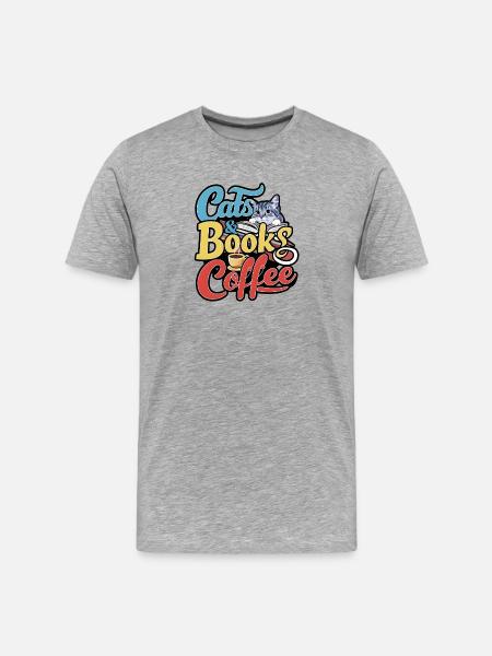Cats and Books with Coffee design - Men's Premium Organic T-Shirt - heather grey