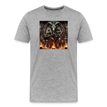 Satan gibt sich dem Heavy Metal hin - Männer Premium Bio T-Shirt - Grau meliert - Vorne - Damien (186cm)