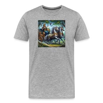 Königin Boudicca in der Schlacht - Männer Premium Bio T-Shirt - Grau meliert - Vorne - Damien (186cm)