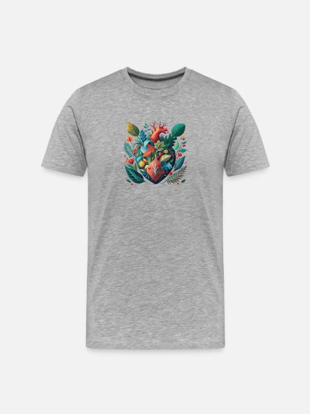 Rainbow Botanical Heart - Men's Premium Organic T-Shirt - heather grey