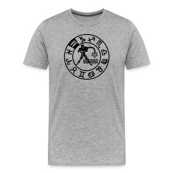 Signe du zodiaque Verseau dans le cercle des douze signes - T-shirt bio Premium Homme - gris chiné - Devant - Damien (186cm)