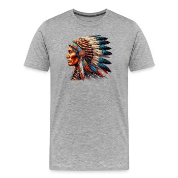 Amérindien Peau rouge d’Amérique - T-shirt bio Premium Homme - gris chiné - Devant - Damien (186cm)