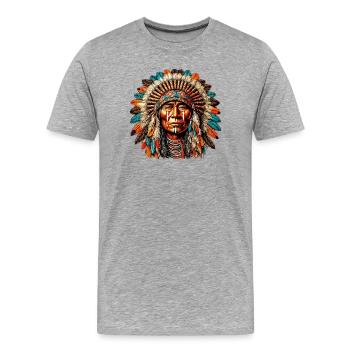 Amérindien Peau rouge d’Amérique - T-shirt bio Premium Homme - gris chiné - Devant - Damien (186cm)