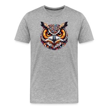 Eule - Männer Premium Bio T-Shirt - Grau meliert - Vorne - Damien (186cm)