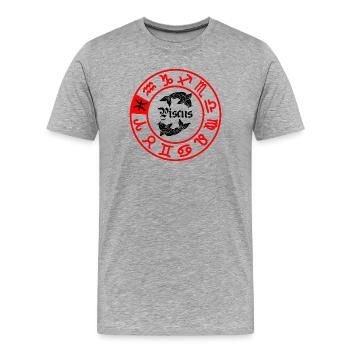 Douze signes du zodiaque signe Piscus Piscus - T-shirt bio Premium Homme - gris chiné - Devant - Damien (186cm)