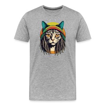 Chat rasta cool - T-shirt bio Premium Homme - gris chiné - Devant - Damien (186cm)