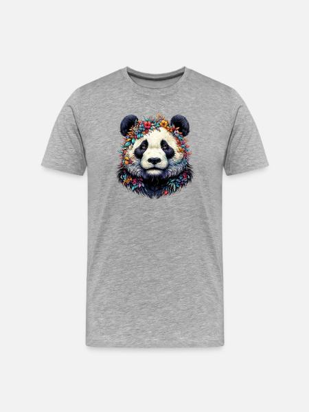 Panda - Männer Premium Bio T-Shirt - Grau meliert