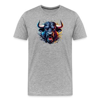 Stier - Männer Premium Bio T-Shirt - Grau meliert - Vorne - Damien (186cm)