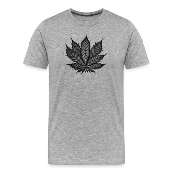 Monochromes Cannabisblatt auf Schwarz - Männer Premium Bio T-Shirt - Grau meliert - Vorne - Damien (186cm)