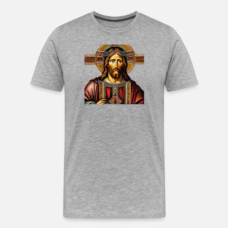 Jesus Kreuz - Männer Premium Bio T-Shirt - Grau meliert