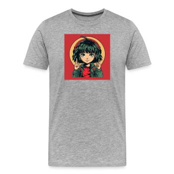 Anime Green eyes Girl - Men's Premium Organic T-Shirt - heather grey - Front - Damien (186cm)