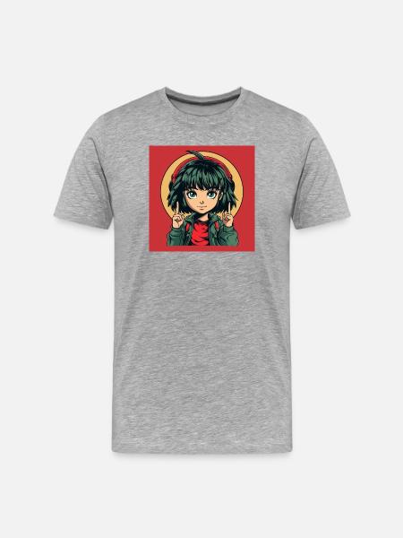 Anime Yeux Verts Fille - T-shirt bio Premium Homme - gris chiné